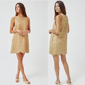NWT Lisa Marie Fernandez The Scallop Shift Dress Natural Basketweave Linen